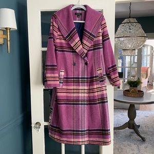 Halogen Pink Plaid Wool Coat Size Small